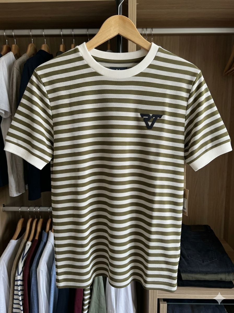 Men's Textured Striped Knit T-Shirt – Olive Green | Stylfox
